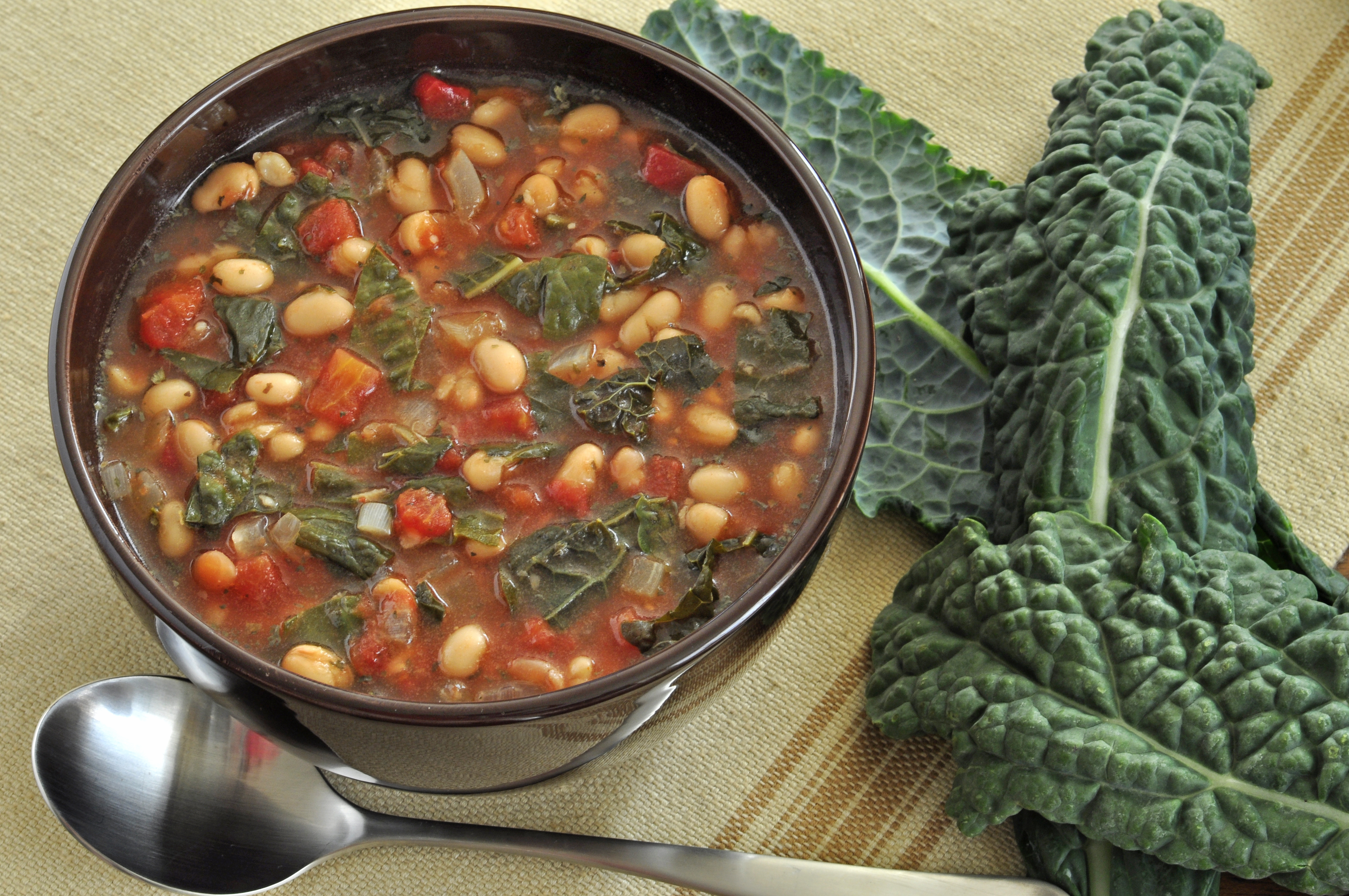 Kale and White Bean Soup served in bowl 