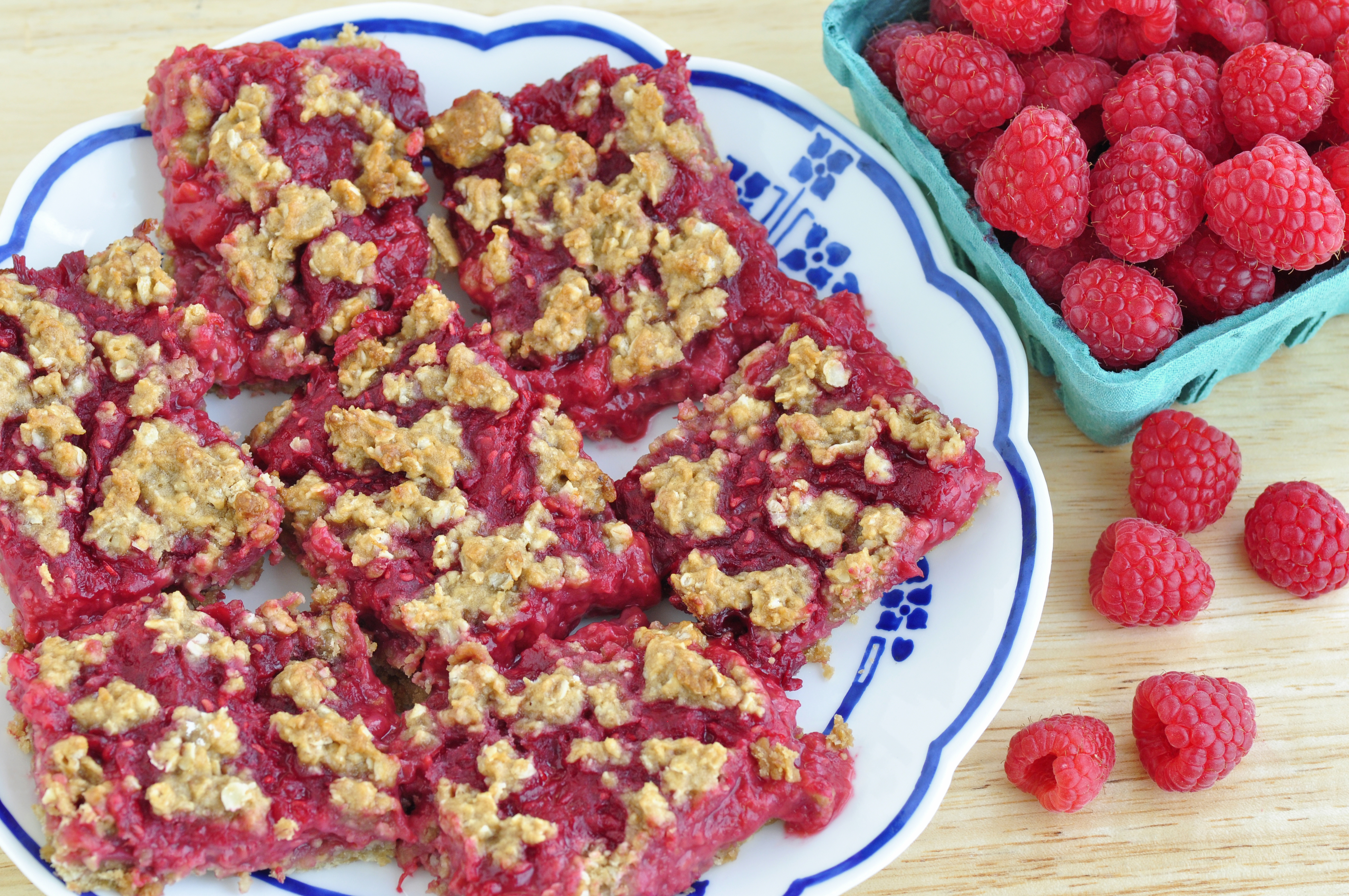 raspberry oatmeal bars served on table