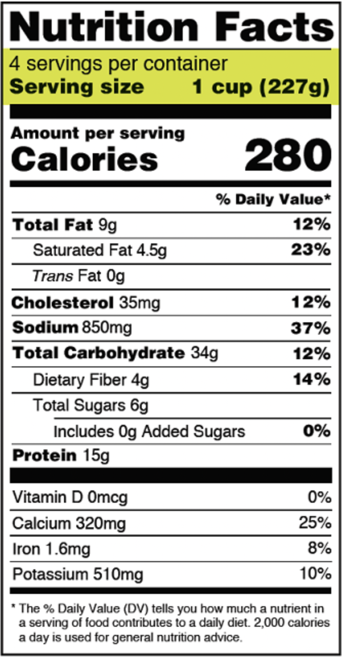 Nutrition Facts label highlighting servings per container and serving size