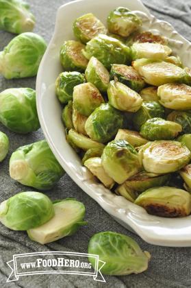 Platter of tender brussels sprout halves.  