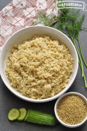 Bowl of soft, cooked bulgur.