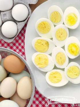 Plate of hard-cooked egg halves.