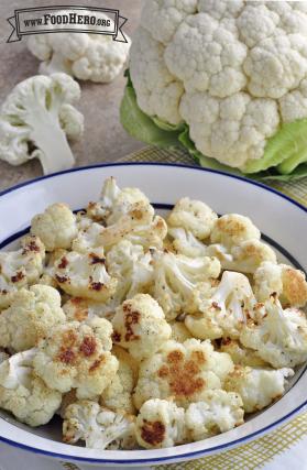 Bowl of slightly browned baked cauliflower. 