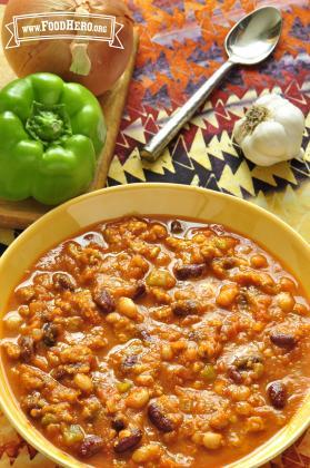 Bowl of turkey and bean soup.