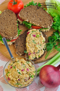 Bread topped with Smashed Garbanzo Bean Salad