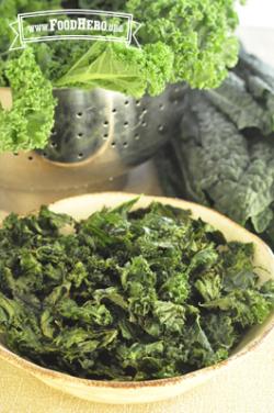 Baked, crisp kale in a bowl.